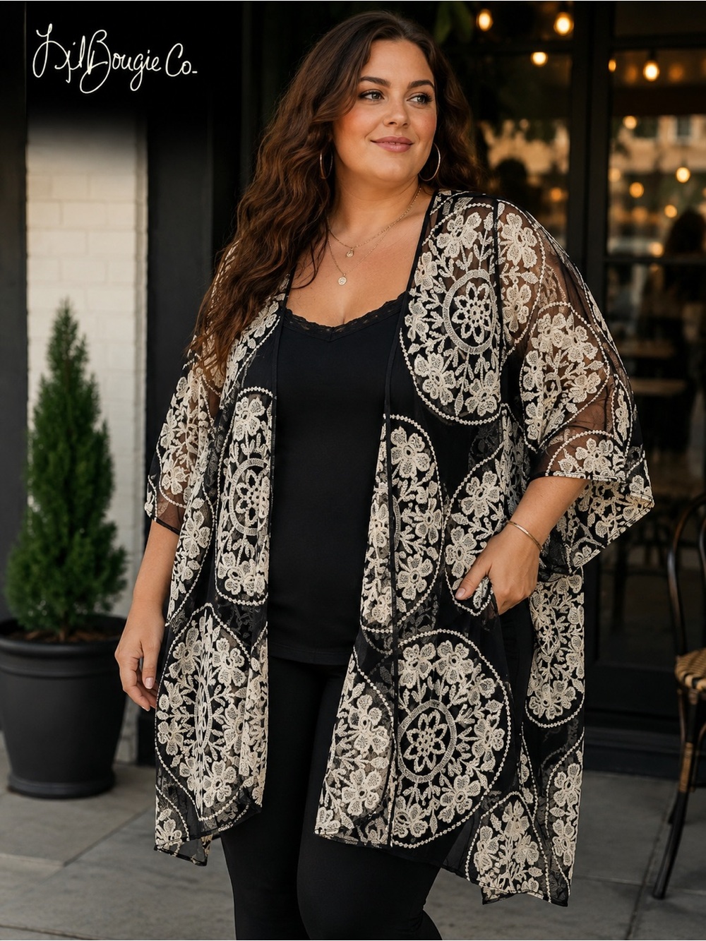 NWT Maurice’s Black Ivory Embroidered Lace Kimono | Sheer Boho Overlay | OS